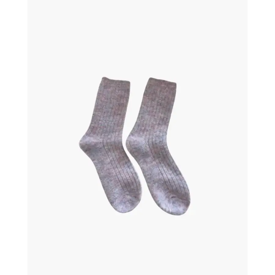 Pink merino wool knit socks, one size, flat lay