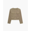 Cropped tailored blazer in brown wool-blend twill, front view