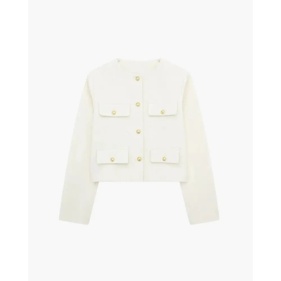 Cropped tailored blazer in white wool-blend, back view showing structured cut
