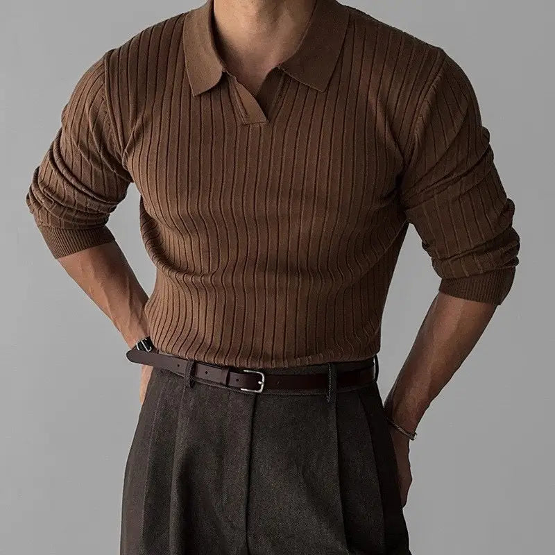 Elite Ribbed Knit Polo - Brown / S