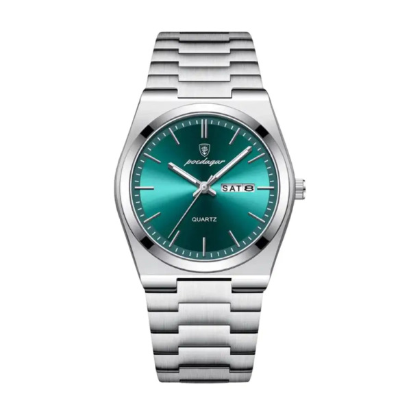 Emerald steel quartz watch 41mm case, sunray dial, stainless steel bracelet