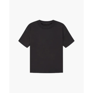 Black cotton blend t-shirt flat lay showing fabric weight and drape