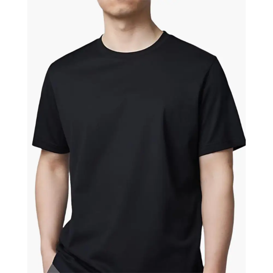Black cotton blend t-shirt size small worn, front view