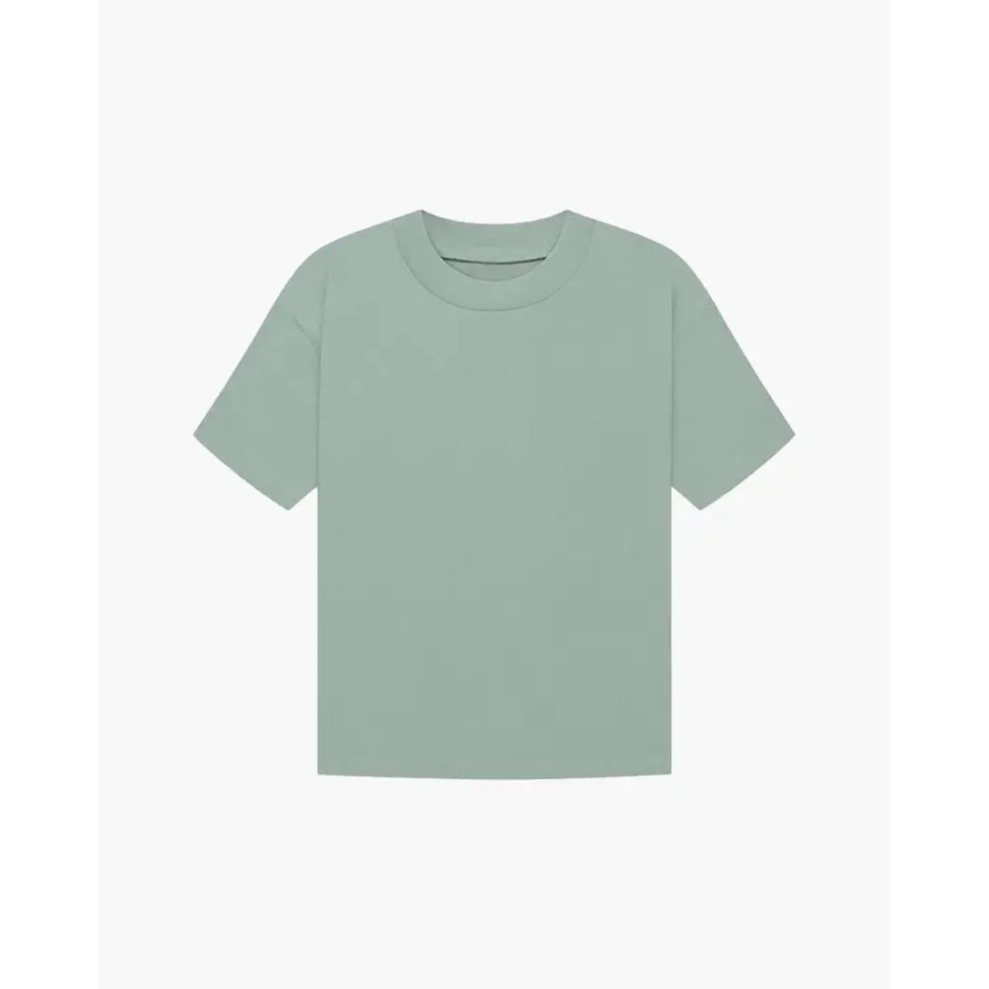 Green cotton blend t-shirt size small worn, front view