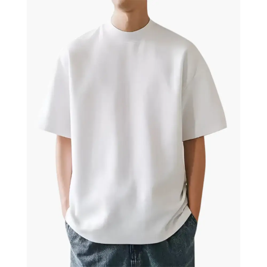 White cotton blend t-shirt size small worn, front view