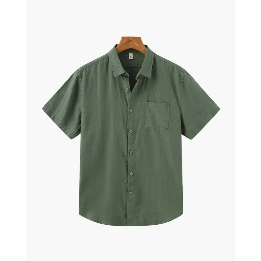 Essential Linen Short-Sleeve Shirt - Green / S