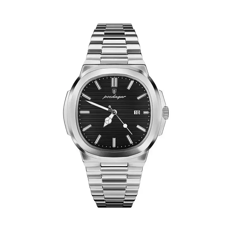 Black dial Eterna automatic watch with polished stainless steel case and bracelet