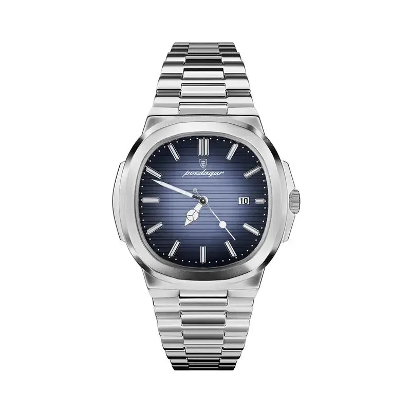 Eterna stainless steel automatic watch with Ocean blue luminous dial, polished case