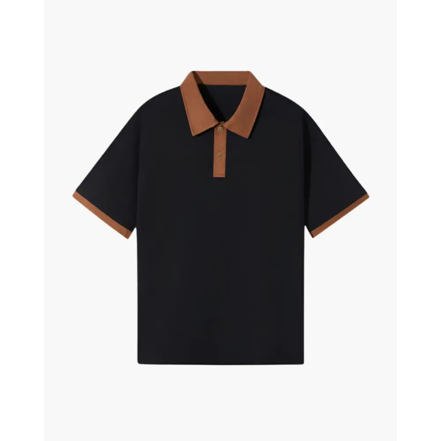 Como polo charcoal, front view, dropped shoulder silhouette