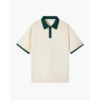 Como polo sage green, front view, contrast white collar visible