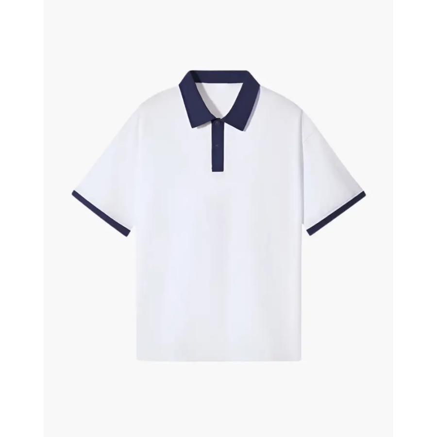 Como polo navy, front view, classic colorway, contrast collar