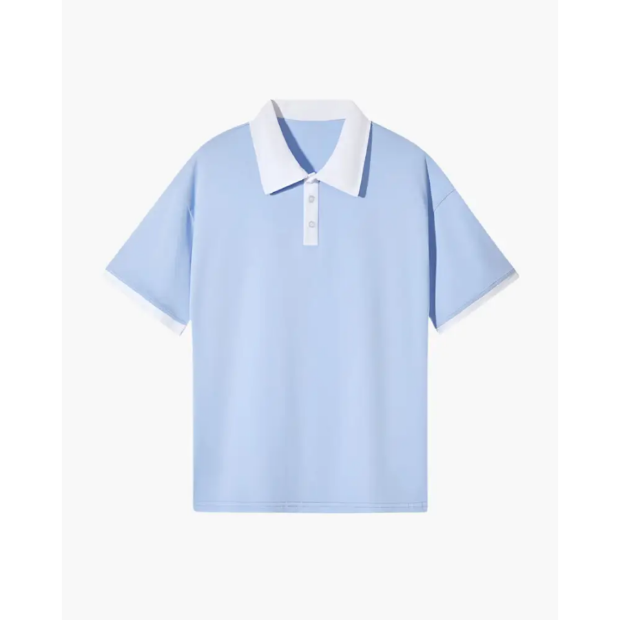 Como polo sky blue, front view, contrast collar detail