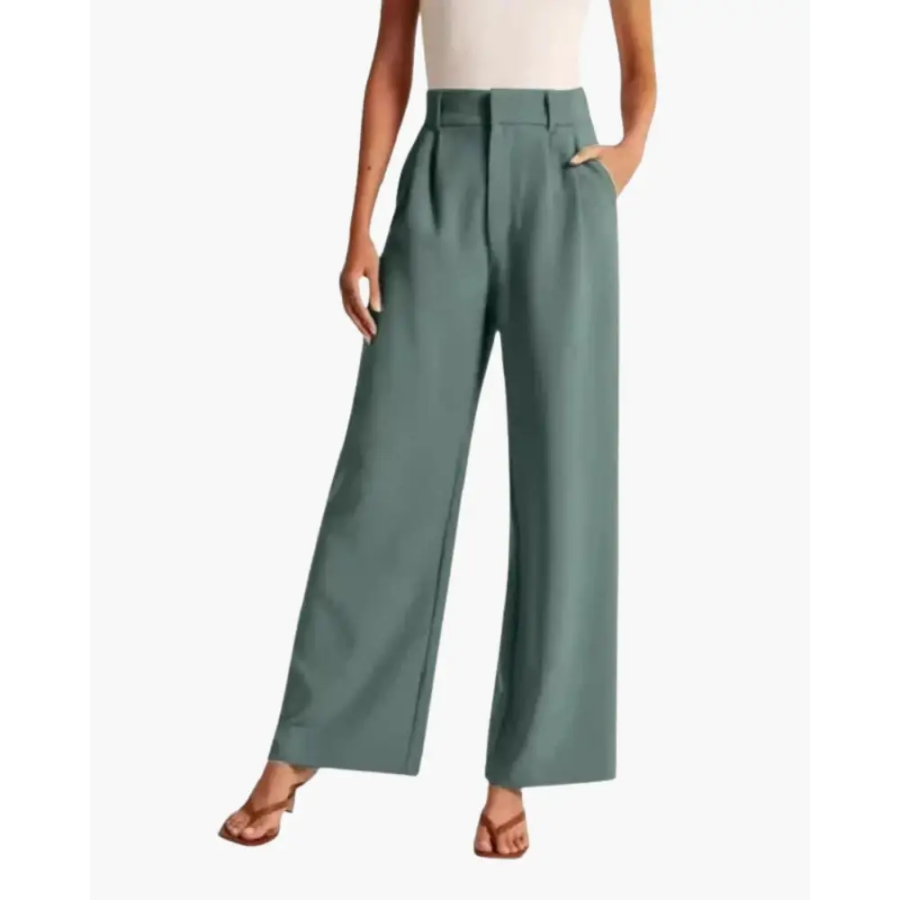 Forest green wide-leg tailored trousers, full length