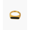 Gold signet ring with oblong black enamel inlay, polished 14K band