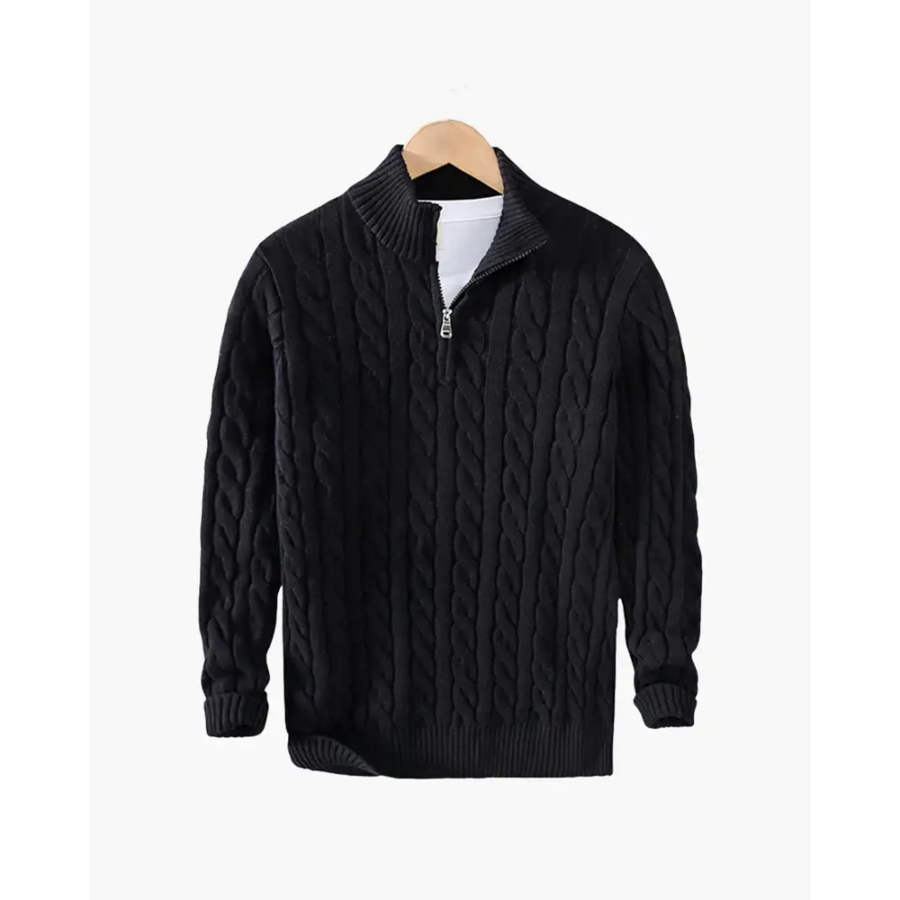 Black cable knit shawl collar, all-seasons wear