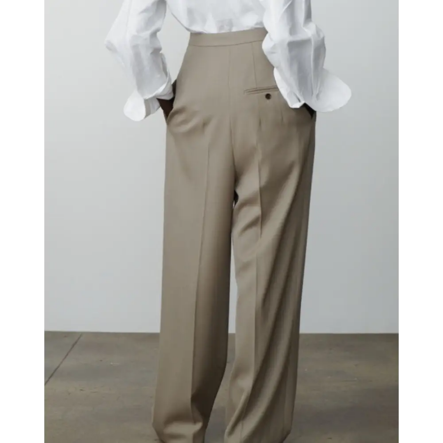 Heritage wool wide-leg pants in light sand, size XXL, waistband and fit