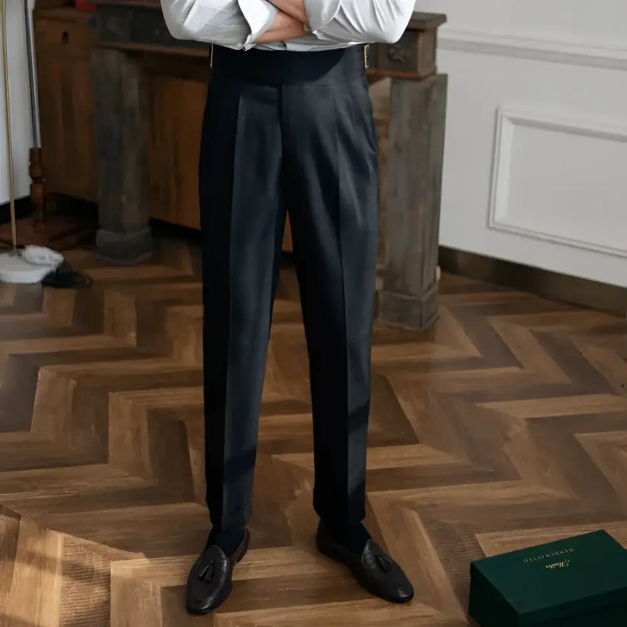 High-Rise Pleated Wool Trousers