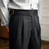 High-Rise Pleated Wool Trousers - Black / 28