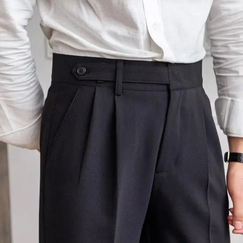 Tailored trousers side seam and drape, silk-cotton blend movement
