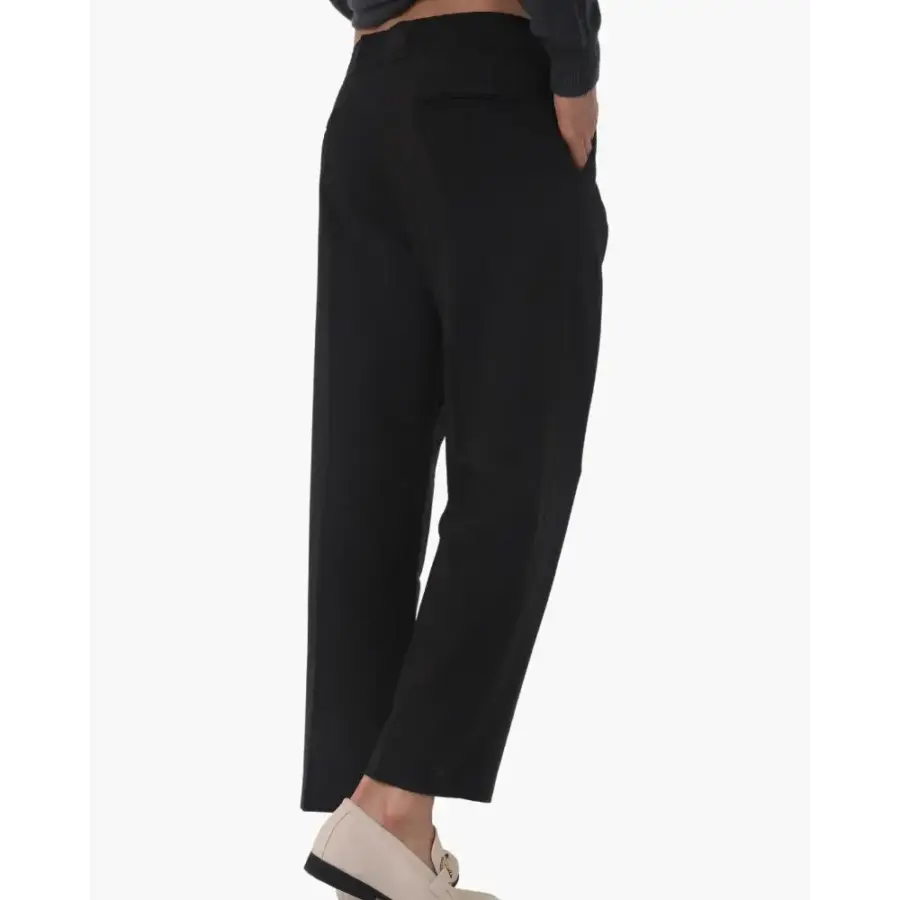 Tailored trousers folded display, fabric construction and quality detail