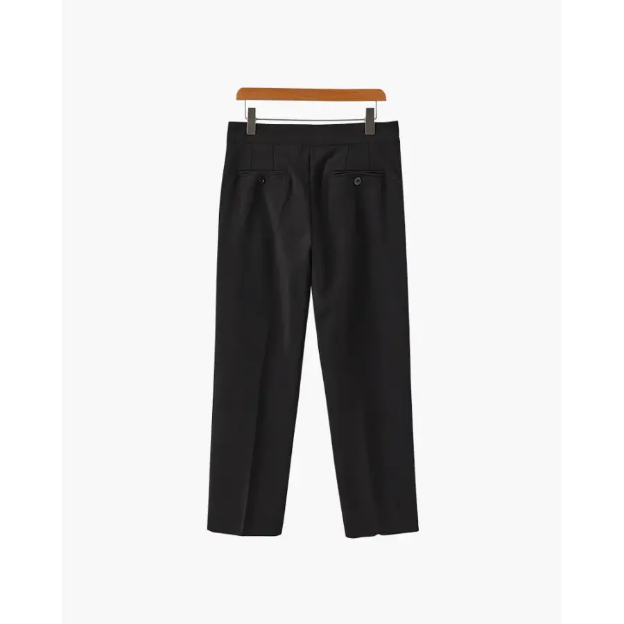 High waist tailored pants fit sizing, black color, model wearing XS