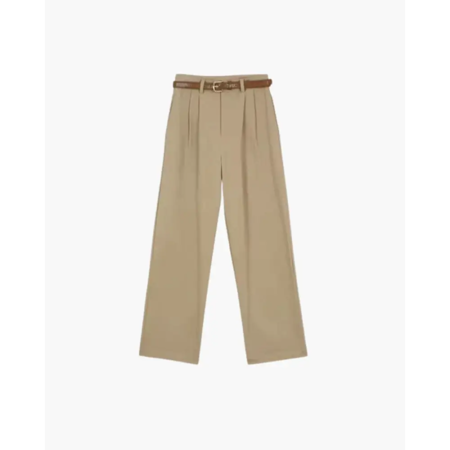 High-Waist Wide Leg Trousers - Khaki / S