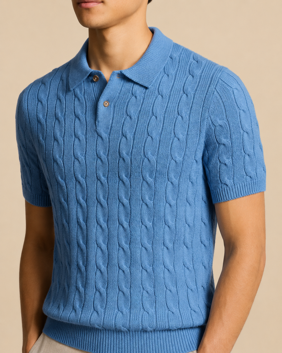 Iconic Cable Knit Polo - Blue S