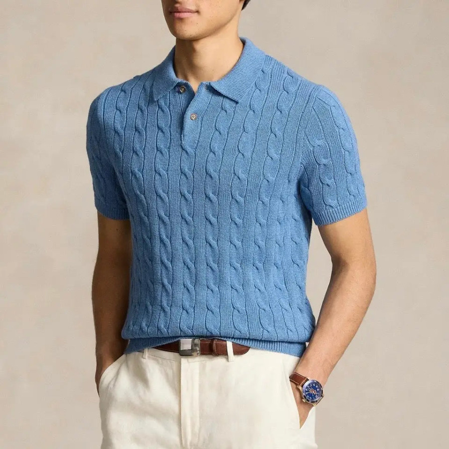 Iconic Cable Knit Polo - Blue / S