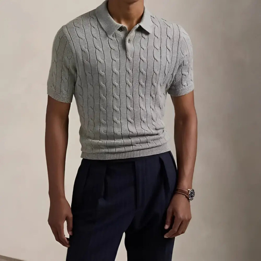 Iconic Cable Knit Polo - Gray / S
