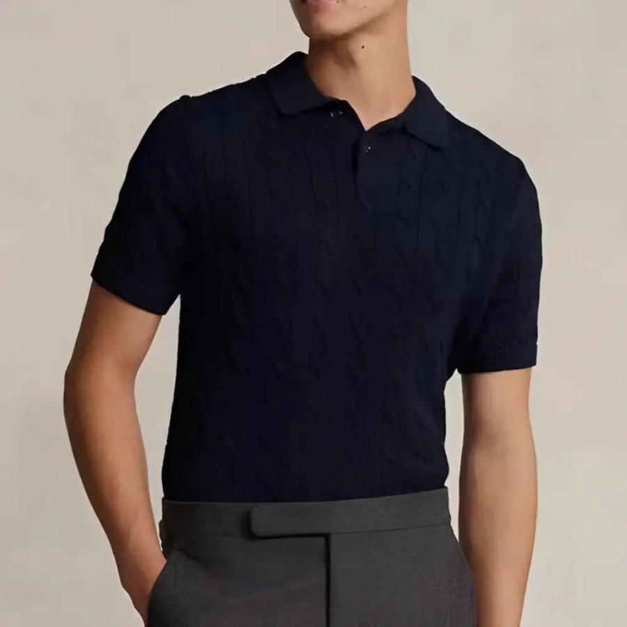 Iconic Cable Knit Polo - Navy / S
