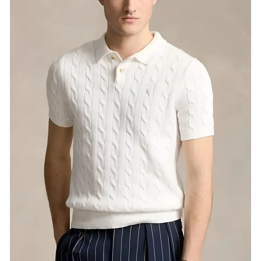 Iconic Cable Knit Polo - White / S