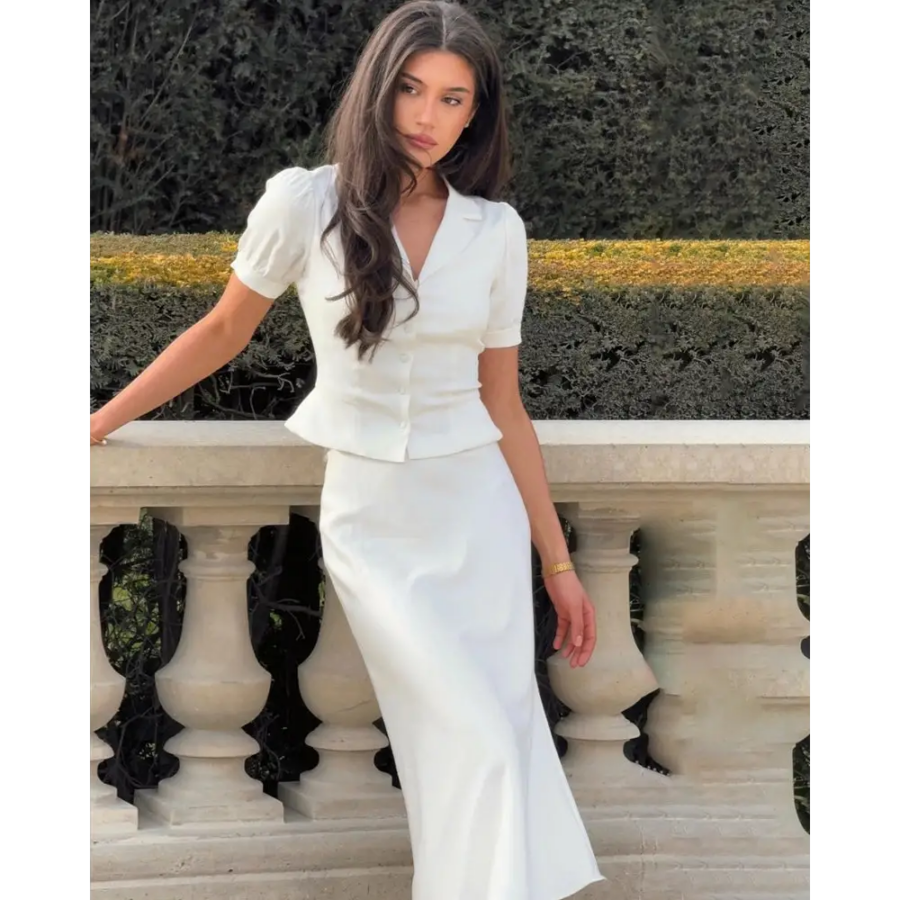 Ivory Satin Co-Ord Set - L