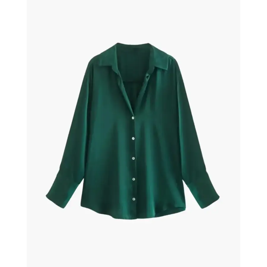 Ladies’ Silk Satin Button-Up Shirt - Emerald Green / XS