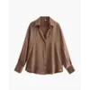 Ladies’ Silk Satin Button-Up Shirt - Sandy Brown / XS