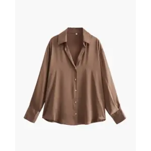 Ladies’ Silk Satin Button-Up Shirt - Sandy Brown / XS