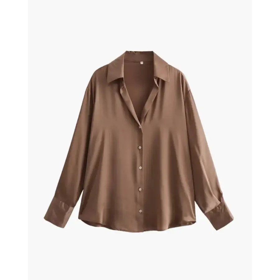 Ladies’ Silk Satin Button-Up Shirt - Sandy Brown / XS