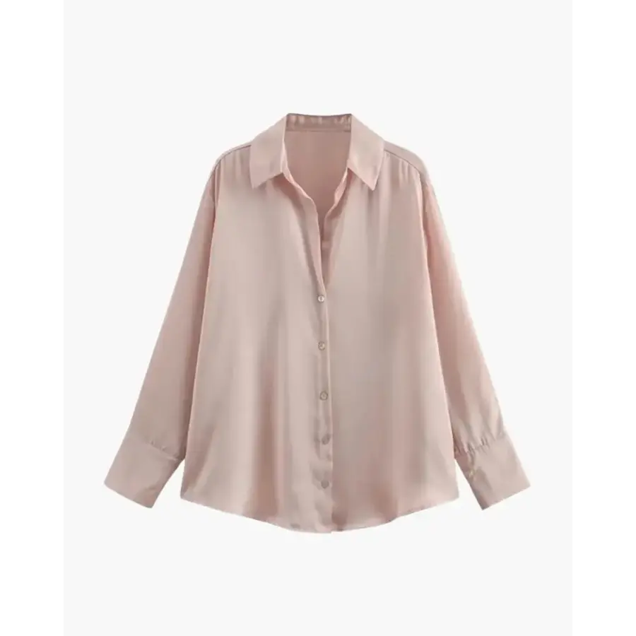 Ladies’ Silk Satin Button-Up Shirt - Spring Pink / XS