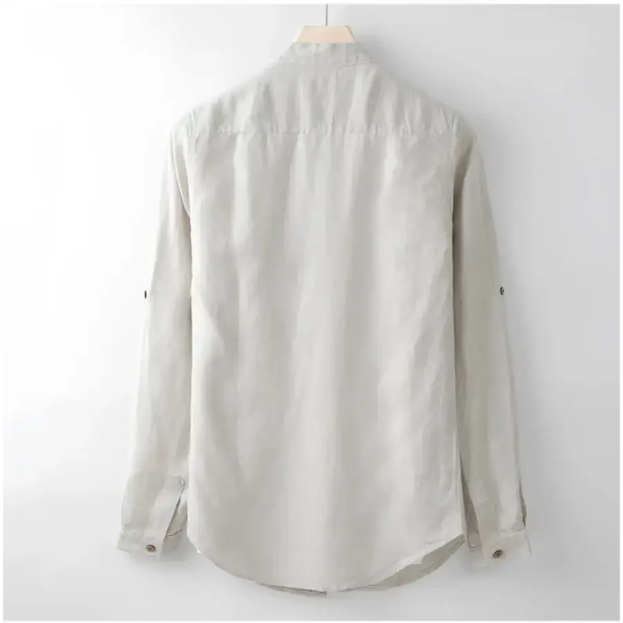 Linen Band-Collar Shirt