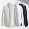 Linen Band-Collar Shirt