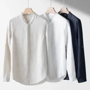 Linen Band-Collar Shirt