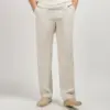 Linen Blend Relaxed Trousers - Beige / S