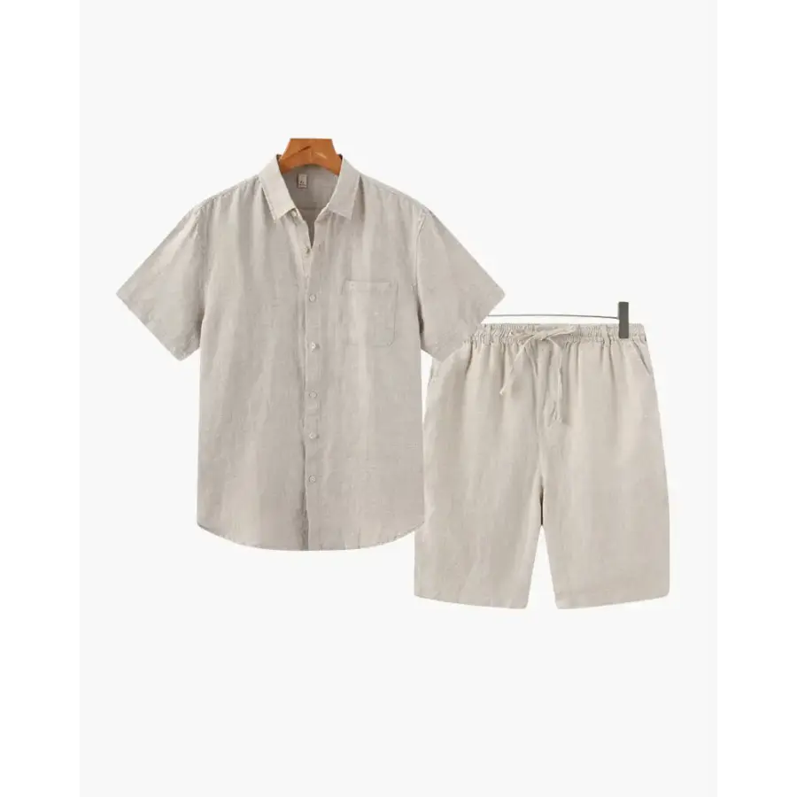 Linen Blend Summer Set (Shirt & Shorts) - Beige / Beige / S