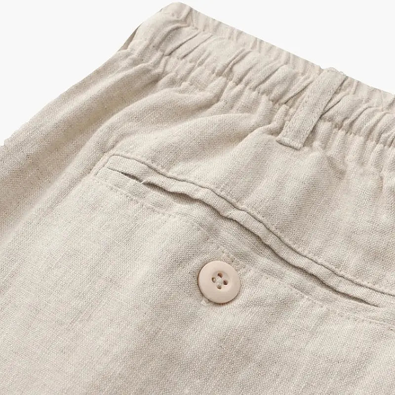 Tailored linen blend shorts fabric detail showing weave texture