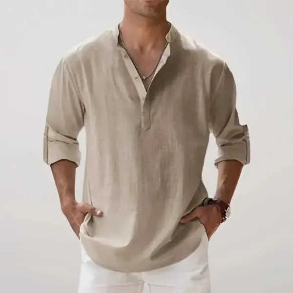 Linen V-Neck Relaxed Shirt