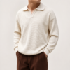 Long Sleeve Knit Polo - Cream S