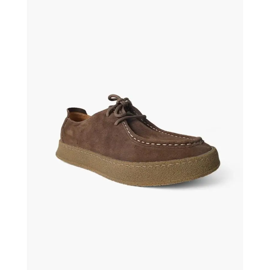Brown Mayfair loafer side profile, showing vamp and instep strap detail