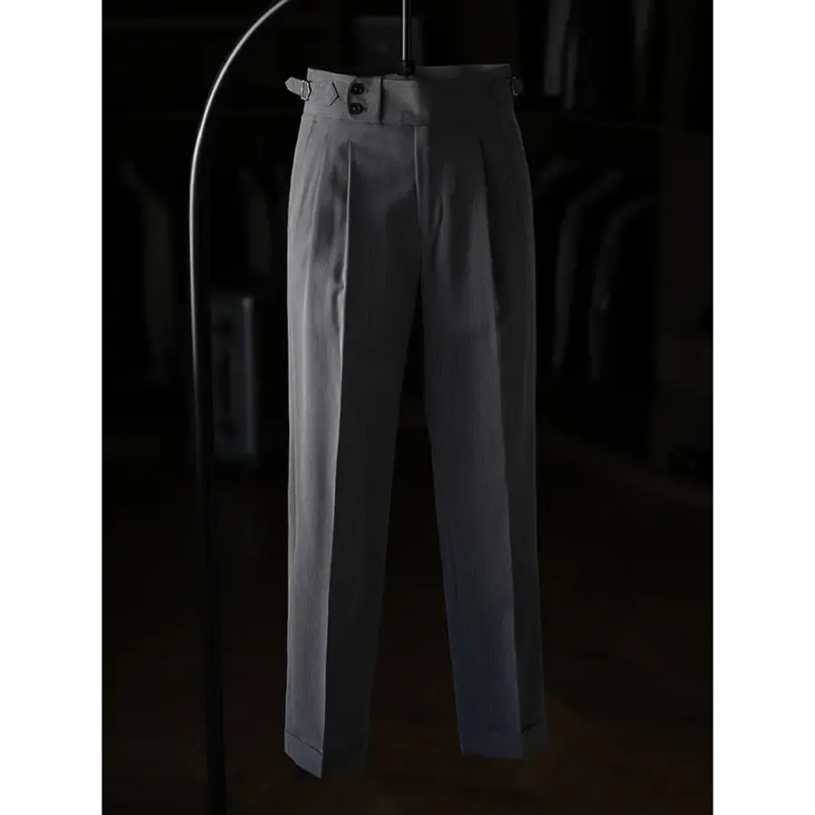 Mayfair Striped Pleated Trousers - Graphite Gray / 28