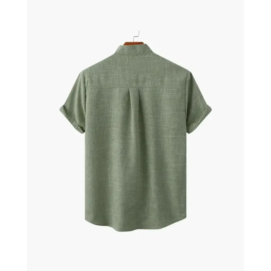 Beaumont shirt mandarin collar detail flat lay gray