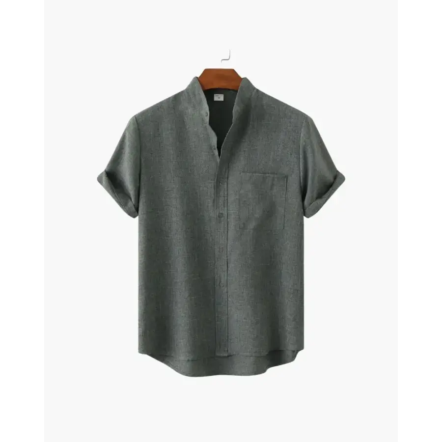 Beaumont mandarin collar shirt gray size small on model