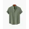 Beaumont mandarin collar shirt green size small front view rolled cuffs